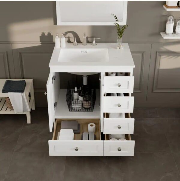 Acclaim 30 in. Single Sink White Bath Vanity with White Carrara Quartz Top (Assembled)