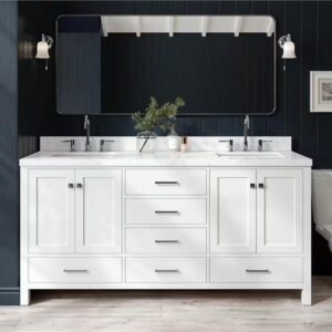 Cambridge 72 in. W x 22 in. D x 36 in. H Double Rectangle Sink Bath Vanity in White with Carrara White Quartz Top