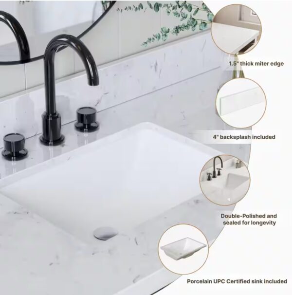 Cambridge 72 in. W x 22 in. D x 36 in. H Double Rectangle Sink Bath Vanity in White with Carrara White Quartz Top
